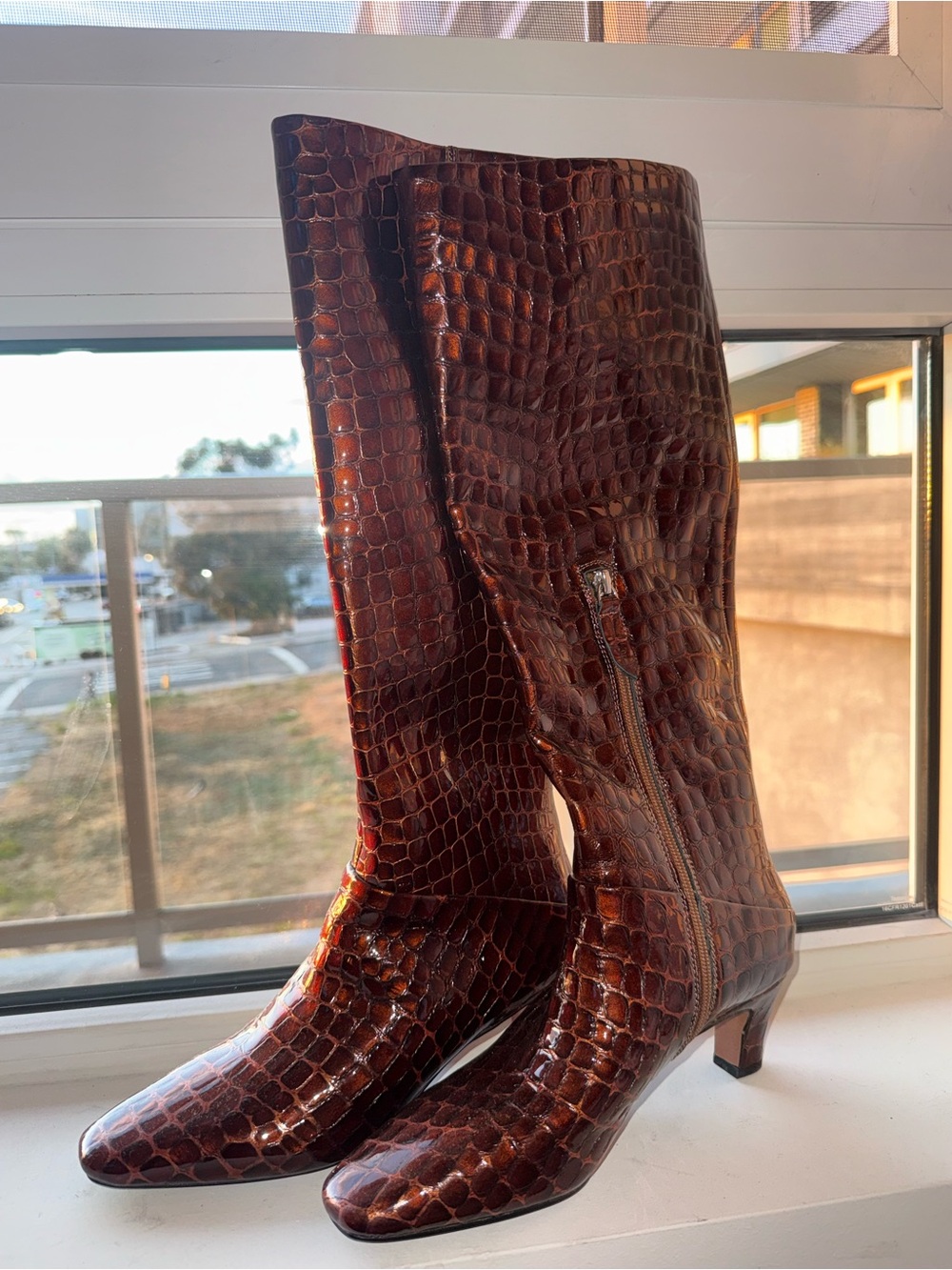 SARTO By Franco Sarto Brown Croc-Embossed Over-the-Knee Boots